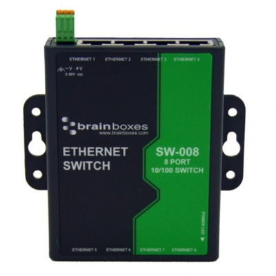 Brainboxes Ethernet Switch, 8 RJ45 Ports, 10/100Mbit/s Transmission, 5 → 30V dc
