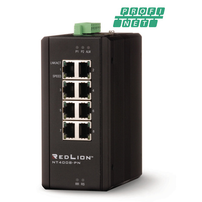 Red Lion NT-4008 Series DIN Rail Mount Ethernet Switch, 8 RJ45 Ports, 12 → 58V dc
