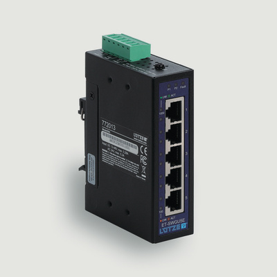 F Lutze Ltd DIN Rail Mount Unmanaged Ethernet Switch, 5 RJ45 Ports, 1000Mbit/s Transmission, 12 → 48V dc