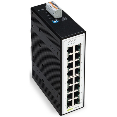Wago Ethernet Switch, 16 RJ45 Ports, 10/1000Mbit/s Transmission, 12 → 60V dc