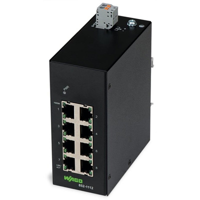 Wago DIN Rail Mount Ethernet Switch, 8 RJ45 Ports, 10/1000Mbit/s Transmission, 9 → 57V dc