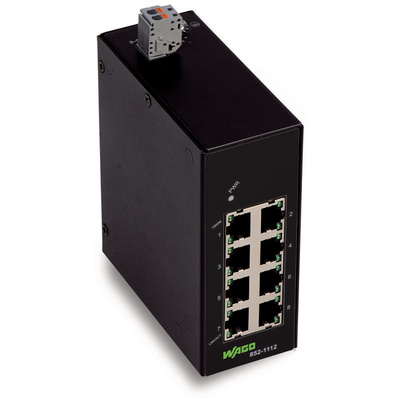 Wago DIN Rail Mount Ethernet Switch, 8 RJ45 Ports, 10/1000Mbit/s Transmission, 9 → 57V dc