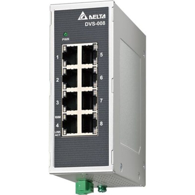 Delta Electronics Ethernet Switch, 8 RJ45 Ports, 2.4Mbit/s Transmission, 12 → 48V dc