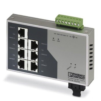 Phoenix Contact FL SWITCH SF 7TX/FX Series DIN Rail Mount Ethernet Switch, 7 RJ45 Ports, 100Mbit/s Transmission, 24V dc