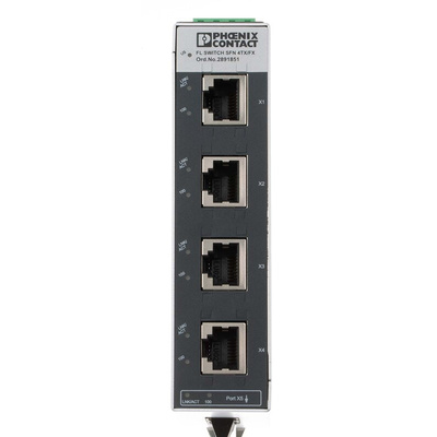 Phoenix Contact FL SWITCH SFN 4TX/FX Series DIN Rail Mount Ethernet Switch, 4 RJ45 Ports, 100Mbit/s Transmission, 24V dc