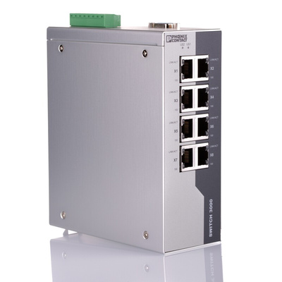 Phoenix Contact FL SWITCH 3008 Series DIN Rail Mount Ethernet Switch, 8 RJ45 Ports, 100Mbit/s Transmission, 24V dc
