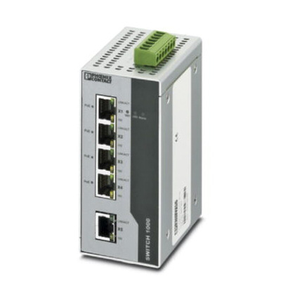 Phoenix Contact FL SWITCH 1001T-4POE Series DIN Rail Mount Ethernet Switch, 5 RJ45 Ports, 100Mbit/s Transmission, 24V dc