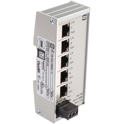 HARTING DIN Rail Mount Ethernet Switch, 5 RJ45 Ports, 10/100Mbit/s Transmission, 24V dc