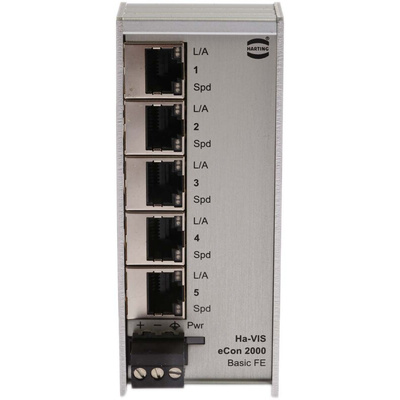 HARTING DIN Rail Mount Ethernet Switch, 5 RJ45 Ports, 10/100Mbit/s Transmission, 24V dc