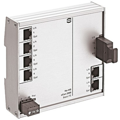 HARTING DIN Rail Mount Ethernet Switch, 6 RJ45 Ports, 10/100Mbit/s Transmission, 24V dc