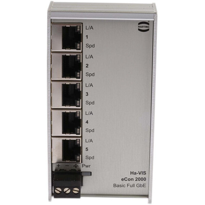 HARTING DIN Rail Mount Ethernet Switch, 5 RJ45 Ports, 10/100/1000Mbit/s Transmission, 48V dc