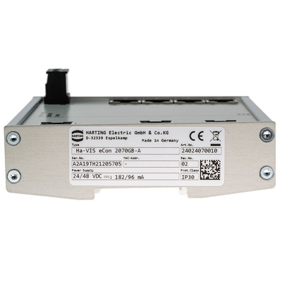 HARTING DIN Rail Mount Ethernet Switch, 7 RJ45 Ports, 10/100/1000Mbit/s Transmission, 48V dc