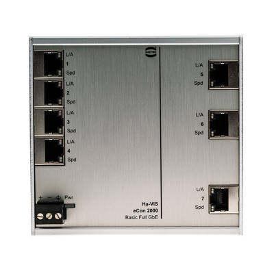 HARTING DIN Rail Mount Ethernet Switch, 7 RJ45 Ports, 10/100/1000Mbit/s Transmission, 48V dc