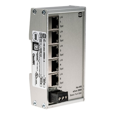 Harting DIN Rail Mount Ethernet Switch, 5 RJ45 Ports, 10/100/1000Mbit/s Transmission, 48V dc