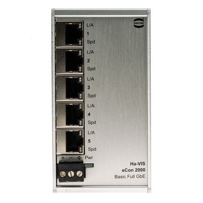 Harting DIN Rail Mount Ethernet Switch, 5 RJ45 Ports, 10/100/1000Mbit/s Transmission, 48V dc