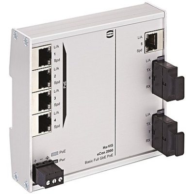 HARTING DIN Rail Mount Ethernet Switch, 5 RJ45 Ports, 10/100/1000Mbit/s Transmission, 54V dc