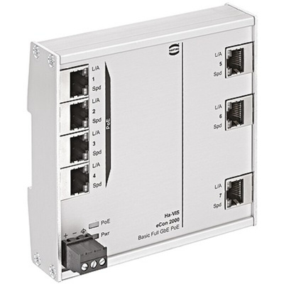 HARTING DIN Rail Mount Ethernet Switch, 7 RJ45 Ports, 10/100/1000Mbit/s Transmission, 54V dc