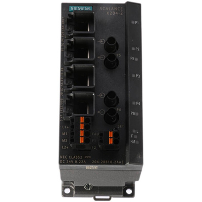 Siemens X204-2 Series DIN Rail, Wall Ethernet Switch, 4 RJ45 Ports, 10/100Mbit/s Transmission, 24V dc