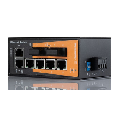 Weidmuller IE-SW-BL08 Series DIN Rail Mount Unmanaged Ethernet Switch, 6 RJ45 Ports, 100Mbit/s Transmission, 12/24/48V