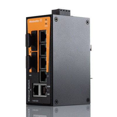 Weidmuller IE-SW-BL08 Series DIN Rail Mount Unmanaged Ethernet Switch, 6 RJ45 Ports, 100Mbit/s Transmission, 12/24/48V