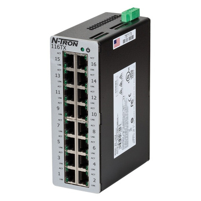 Red Lion 116TX Series DIN Rail Mount Ethernet Switch, 8 RJ45 Ports