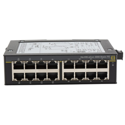 HARTING DIN Rail Mount Unmanaged Ethernet Switch, 16 RJ45 Ports, 10/100Mbit/s Transmission, 48V dc