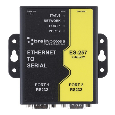 Brainboxes Serial Device Server, 1 Ethernet Port, 2 Serial Port, RS232 Interface, 1Mbit/s Baud Rate