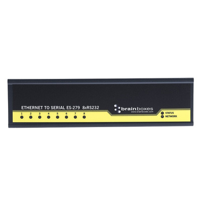 Brainboxes Serial Device Server, 1 Ethernet Port, 8 Serial Port, RS232 Interface, 1Mbit/s Baud Rate