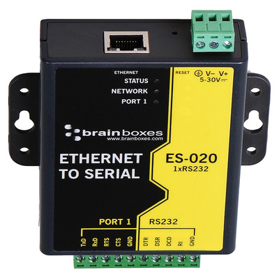 Brainboxes Serial Device Server, 1 Ethernet Port, 1 Serial Port, RS232 Interface, 1Mbit/s Baud Rate