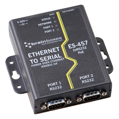 Brainboxes Serial Device Server, 1 Ethernet Port, 2 Serial Port, RS232 Interface, 1Mbit/s Baud Rate