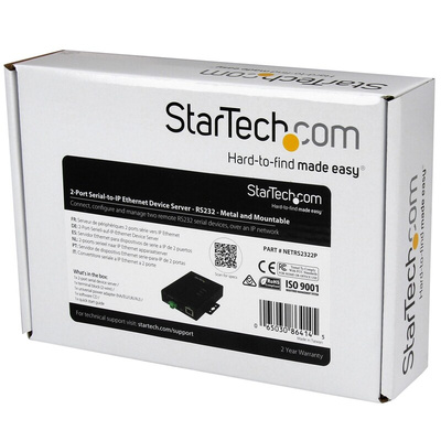 StarTech.com Serial Device Server, 1 Ethernet Port, 2 Serial Port, RS232 Interface, 460.8kbit/s Baud Rate