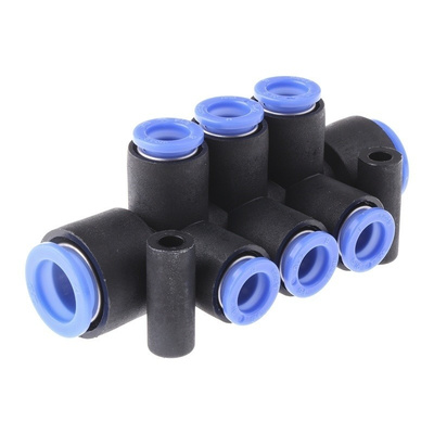 6 Outlet Ports PBT Pneumatic Manifold Tube-to-Tube Fitting, Push In 8 mm