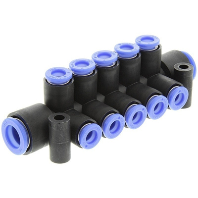 10 Outlet Ports PBT Pneumatic Manifold Tube-to-Tube Fitting, Push In 6 mm