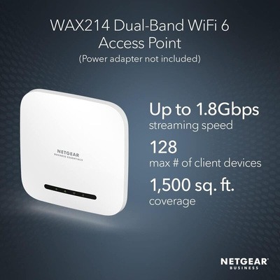Netgear WAX214PA 1 Port Wireless Access Point, 802.11n/g/b/ac/ax, 10/100/1000Mbit/s