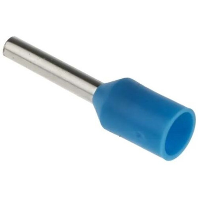 RS PRO Insulated Crimp Bootlace Ferrule, 8mm Pin Length, 1.5mm Pin Diameter, 0.75mm² Wire Size, Blue