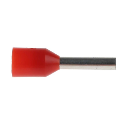 RS PRO Insulated Crimp Bootlace Ferrule, 8mm Pin Length, 1.7mm Pin Diameter, 1mm² Wire Size, Red