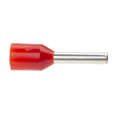 RS PRO Insulated Crimp Bootlace Ferrule, 8mm Pin Length, 1.7mm Pin Diameter, 1mm² Wire Size, Red