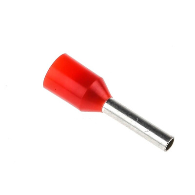 RS PRO Insulated Crimp Bootlace Ferrule, 8mm Pin Length, 1.7mm Pin Diameter, 1mm² Wire Size, Red