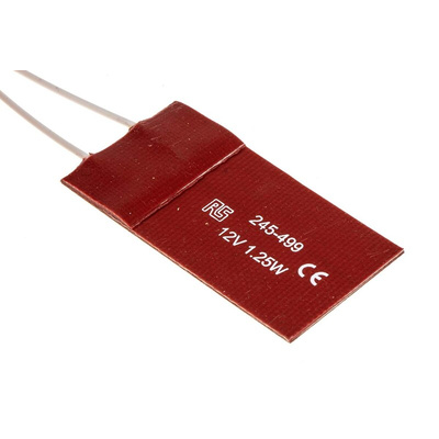 RS PRO Silicone Heater Mat, 1.25 W, 25 x 50mm, 12 V dc
