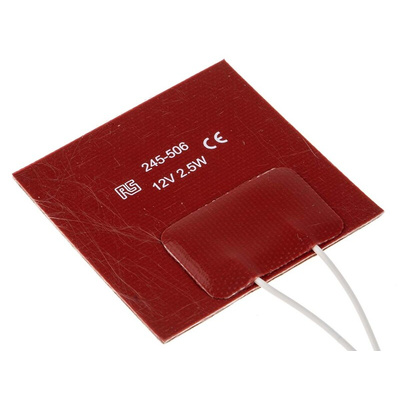 RS PRO Silicone Heater Mat, 2.5 W, 50 x 50mm, 12 V dc