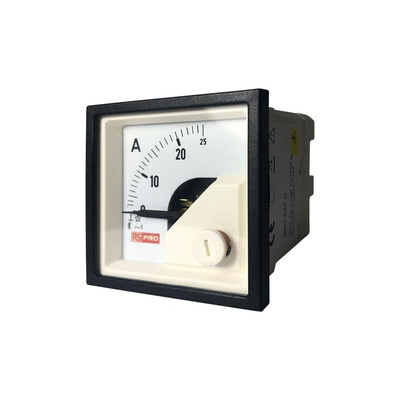 RS PRO Analogue Panel Ammeter 25 (Input, Scale)A AC, 45mm x 45mm, 1 % Moving Iron