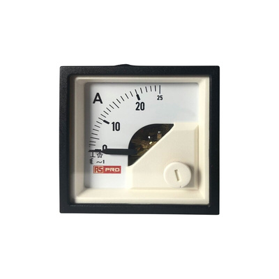 RS PRO Analogue Panel Ammeter 25 (Input, Scale)A AC, 45mm x 45mm, 1 % Moving Iron