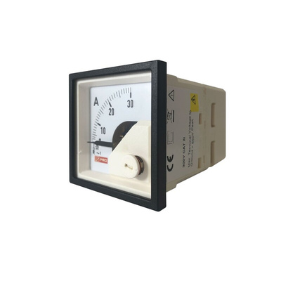 RS PRO Analogue Panel Ammeter 30 (Input, Scale)A AC, 45mm x 45mm, 1 % Moving Iron