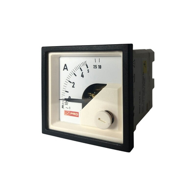 RS PRO Analogue Panel Ammeter 10 (Input, Scale)A AC, 45mm x 45mm, 1 % Moving Iron