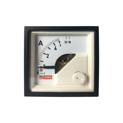 RS PRO Analogue Panel Ammeter 10 (Input, Scale)A AC, 45mm x 45mm, 1 % Moving Iron