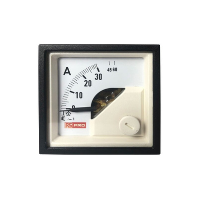 RS PRO Analogue Panel Ammeter 60 (Input)A AC, 45mm x 45mm, 1 % Moving Iron