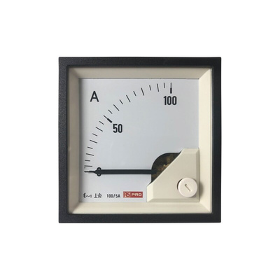 RS PRO Analogue Panel Ammeter 100 (Scle) A, 100/5 (CT) A, 5 (Input) A AC, 68mm x 68mm, 1 % Moving Iron