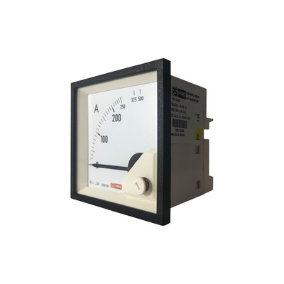 RS PRO Analogue Panel Ammeter 10 (Input) A, 250/5 (CT) A, 500 (Scle) A AC, 68mm x 68mm, 1 % Moving Iron