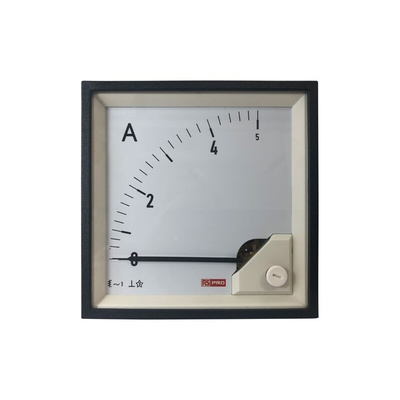 RS PRO Analogue Panel Ammeter 5 (Input, Scale)A AC, 92mm x 92mm, 1 % Moving Iron