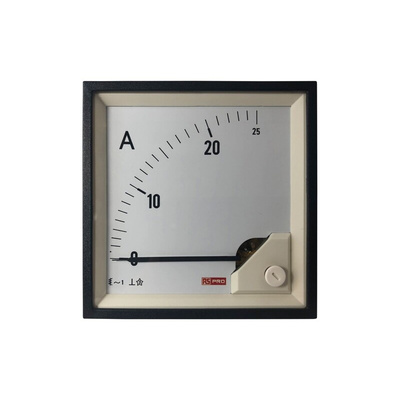 RS PRO Analogue Panel Ammeter 25 (Input)A AC, 92mm x 92mm, 1 % Moving Iron